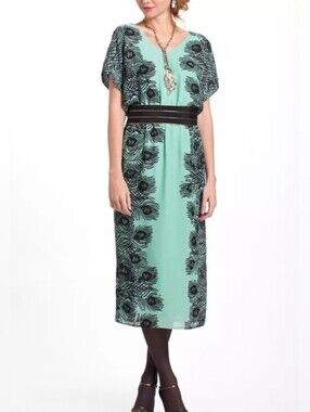 Corey Lynn Calter Anthropologie Mint Plumes Kimono Midi Dress Peacock Feather XS